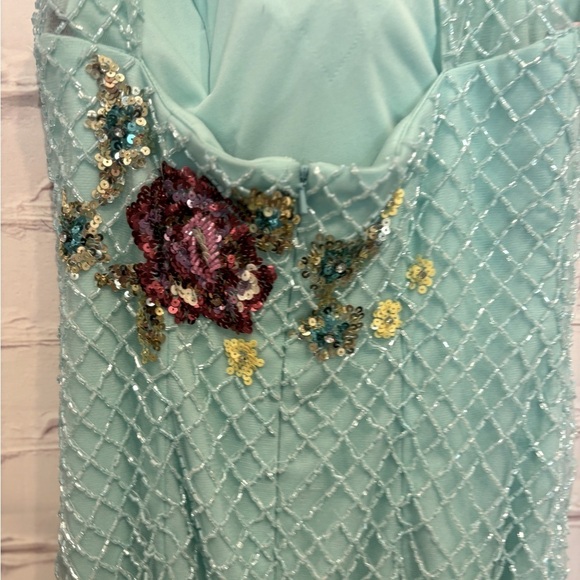 Blush Prom Teal Beaded mesh Dress – Size 4 - Picture 4 of 6